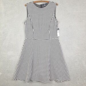 Chaps Dress Womens 14 Black White Houndstooth‎ Fit Flare Academia New